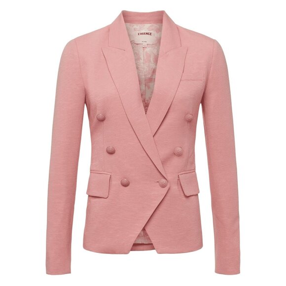 L'Agence Kenzie Double Breasted Blazer Jacket 12 Ribbed EUC Rose Pink - Picture 1 of 5